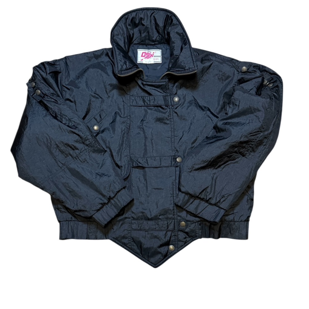 Vintage OSSI Skiwear Black Nylon Ruffle Shoulder Ski Jacket Women’s M Hong Kong